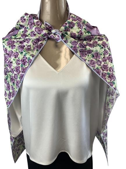 VTG JIM THOMPSON DESIGNER PURPLE ROSES SCARF: VTG JIM THOMPSON DESIGNER PURPLE ROSES SCARF- Brilliant Shades of Lavender and Lilac- 100% Silk- Very Good Used Condition Consistent with Age (See Photos)
