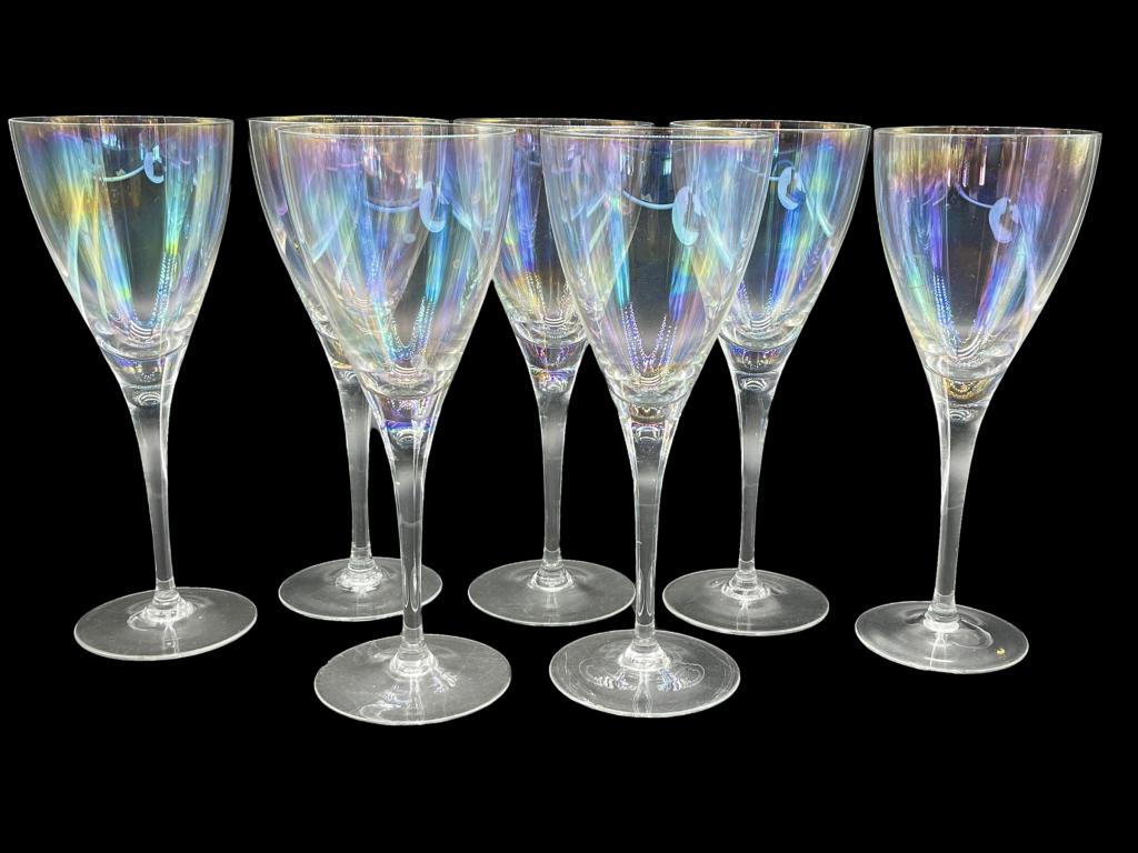 SET OF 7 HOLYGRAPHIC IRIDENCENT WINE GLASSES: SET OF 7 HOLYGRAPHIC IRIDENCENT WINE GLASSES