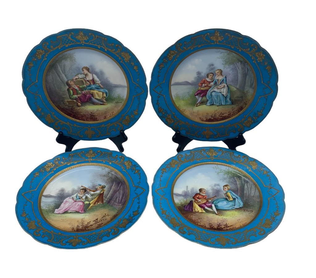 SET OF 4 SIGNED SEVRES FRANCE PLATES: SET OF 4 SIGNED SEVRES FRANCE PLATES