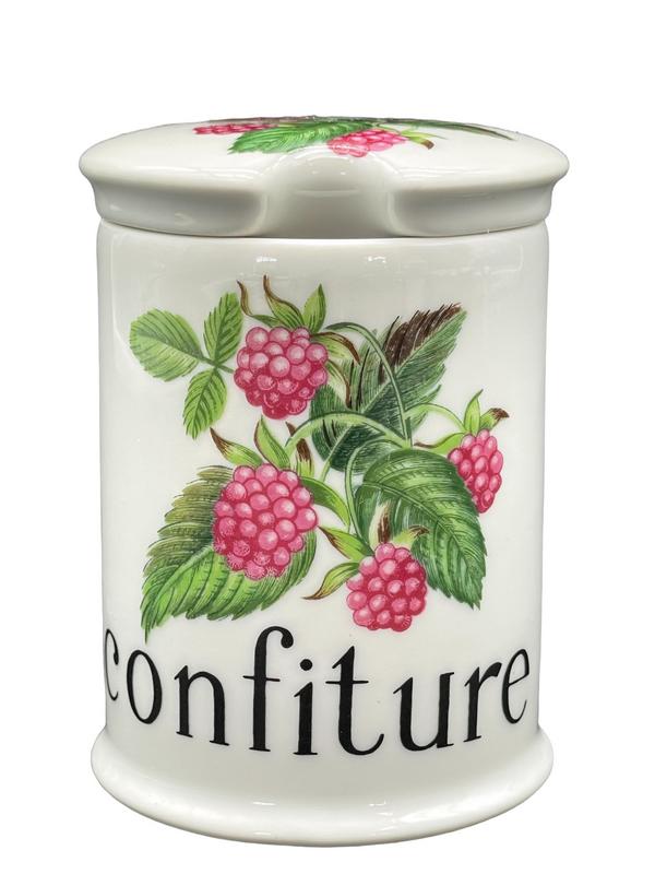 PORCELAINE DE PARIS CONFITURE JAM JAR W LID 4": VINTAGE PORCELAINE DE PARIS FRANCE " DECOR LES FRUITS SAUVIGES" CONFITURE / JAM JAR WITH LID | COLLECTIBLE PORCELAIN BOTANICAL HOME DECOR-4" APPROX HEIGHT -GOOD PRE OWNED CONDITION-DP7122 THIRD PARTY 