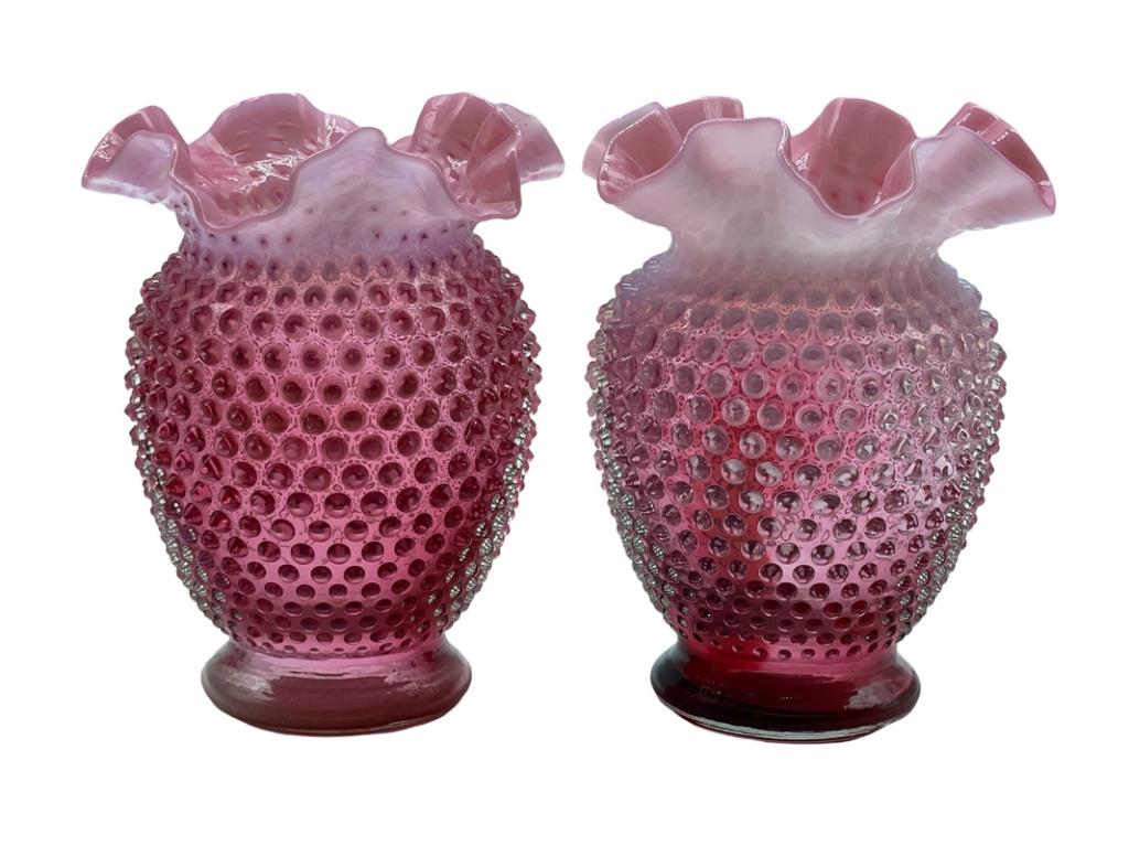 PAIR OF VINTAGE FENTON STYLE PINK HOBNAIL VASES: PAIR OF VINTAGE FENTON STYLE PINK HOBNAIL VASES-6" HEIGHT EACH-VERY GOOD PRE OWNED CONDITION-DP7522 THIRD PARTY SHIPPING REQUIRED ON ALL ITEMS. A list of shippers can be found in our Shipping Policy a