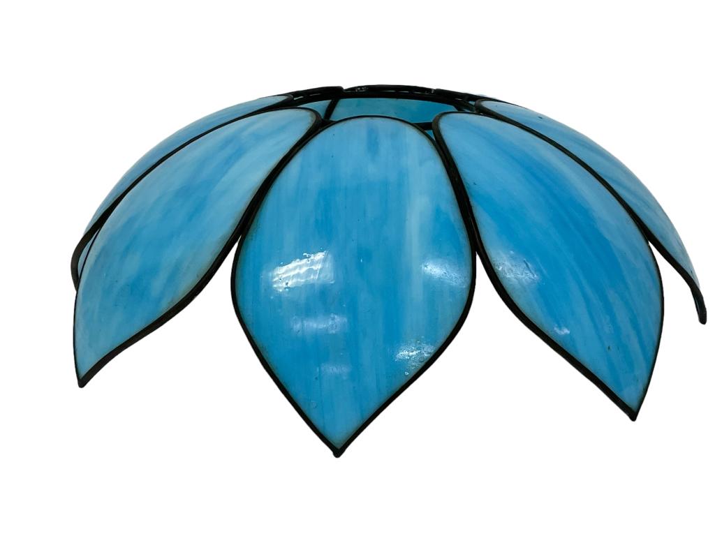 VINTAGE TIFFANY BLUE STAINED GLASS LAMP SHADE: VINTAGE TIFFANY BLUE STAINED GLASS LAMP SHADE | PENDANT LAMPS TABLE LAMPS -6" X 17" APPROX-PRE OWNED CONDITION, AS IS, WEAR TO WELD-DP7722 THIRD PARTY SHIPPING REQUIRED ON ALL ITEMS. A list of shipper