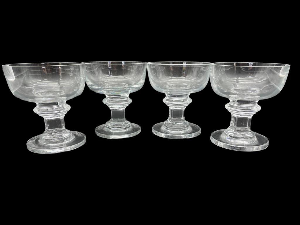 4 DANSK DESIGNS "CARLA" CHAMPAGNE SHERBERT GLASSES: 4 DANSK DESIGNS "CARLA" CHAMPAGNE SHERBERT GLASSES-NO CHIPS OR CRACKS-VERY GOOD CONDITION-5"H X 4 1/2"W