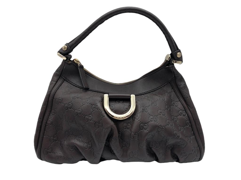 GUCCI DARK BROWN GUCCISIMA LEATHER HOBO HANDBAG (1 of 4)