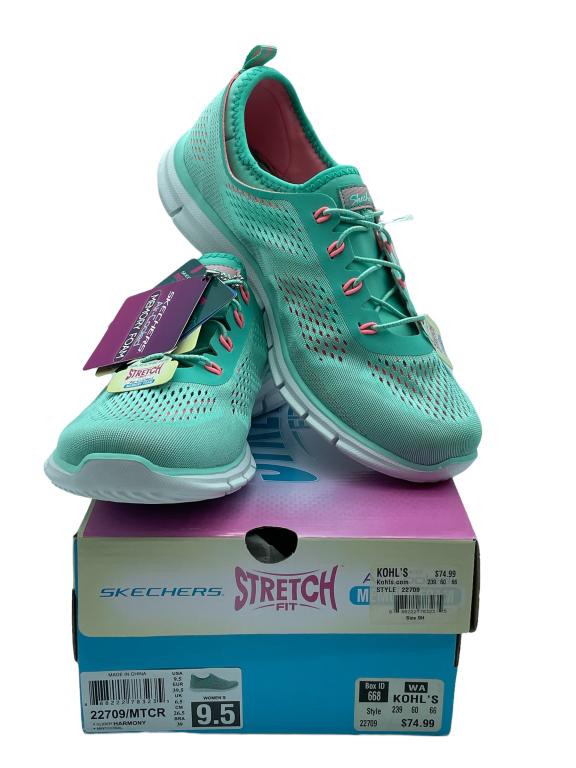 NEW! SKETCHERS STRETCH FIT MEMORY FOAM SNEAKERS: SKETCHERS STRETCH FIT MEMORY FOAM SNEAKERS -SZ 9.5 -WOMANS ATHLETICS-JR 7/15