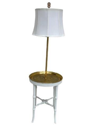 FREDERICK COOPER BAMBOO & BRASS STYLE TABLE LAMP: VINTAGE FREDRERICK COOPER COASTAL MODERN CHINOISERIE FAUX BAMBOO & BRASS STYLE TABLE LAMP-53" X 16" DIAMETER APPROX-PRE OWNED CONDITION REPAINTED, MARKS AND WEAR TO WOOD, REPAINTED-DP6722