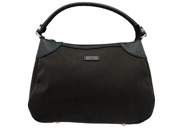 GUCCI DARK BROWN TOP HANDLE TOTE: GUCCI TOP HANDLE ZIP TOTE- Dark Brown Canvas & Dark Brown Leather- Dark Brown Leather Straps- Gold Hardware- 32*23*12cm- 279154-521753-07ALL BAGS HAVE BEEN AUTHENTICATED - AAT3634