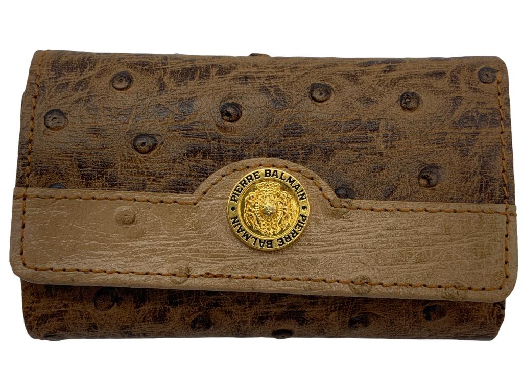 PIERRE BALMAIN ZIPPER LEATHER KEY WALLET: PIERRE BALMAIN ZIPPER LEATHER KEY WALLET- Ostrich Pattern- Made in Italy- Good Pre-Owned Condition Wear Consistent with Age and Use (See Photos)- JB51322