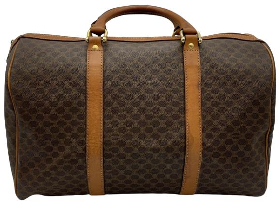 CELINE VTG BOSTON BAG: Celine Vintage Boston Bag-BrownCoated Canvas-Macadam Coated Canvas-Burnt Orange Leather Straps-Gold Hardware-039*24*20cm-AUTHENTIC WITH COA AVAILABLE- AAR8625