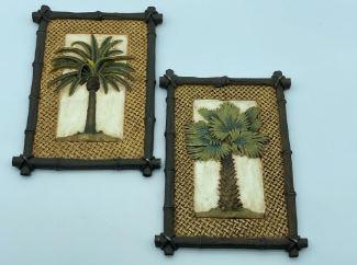 PAIR OF FAUX BAMBOO PALM TREE WALL PLAQUES 10" (1 of 4)