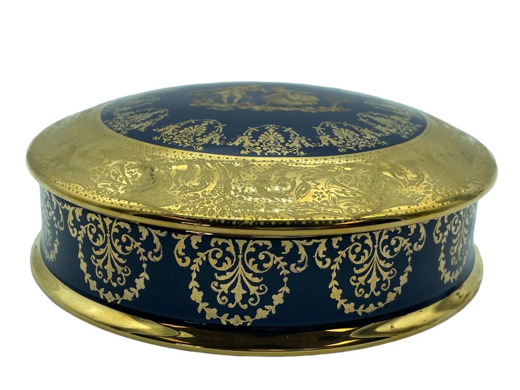 IMPERIA LIMOGES OVEN BLUE PORCELAIN BOX: -IMPERIA LIMOGES OVEN BLUE PORCELAIN BOX -22K- GOLD INLAY-JR 7/18