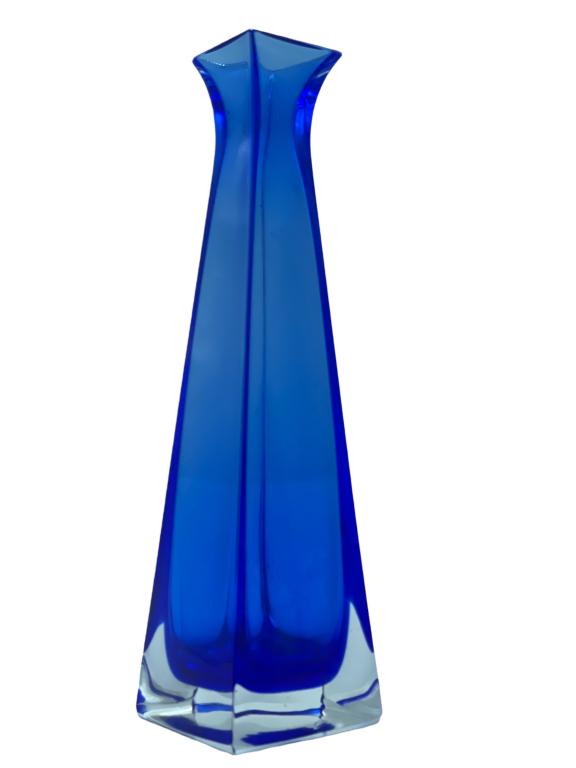 ROYAL GALLERY COBALT BLUE SQUARE VASE: -ROYAL GALLERY COBALT BLUE SQUARE VASE -CRYSTAL CASED GLASSJR 7/48