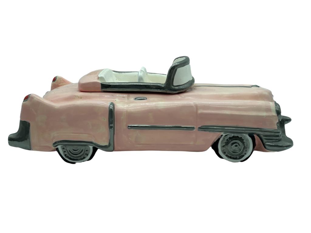 VTG CERAMIC PINK CADILLAC COOKIE JAR: -VTG CERAMIC PINK CADILLAC COOKIE JAR -JR 7/19