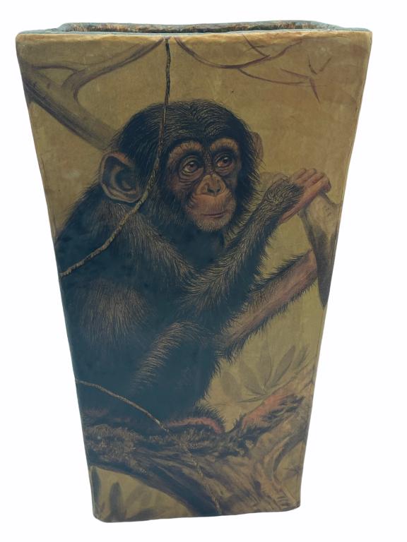 TALL DESIGNER MONKEY WASTE PAPER BASKET: TALL DESIGNER MONKEY WASTE PAPER BASKET -VERY GOOD CONDITION