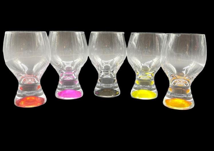 VTG SET OF 5 COLORED BOTTOM GOBLETS: VTG SET OF 5 COLORED BOTTOM GOBLETS