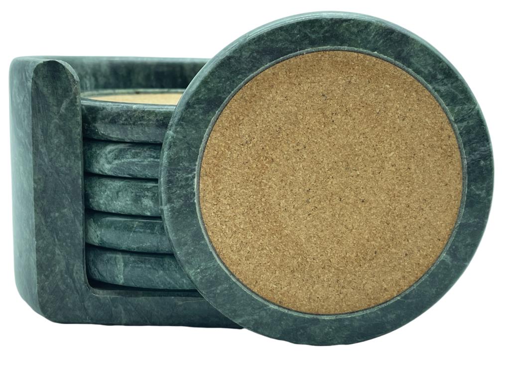 VTG GREEN GRANITE COASTERS: -VTG GREEN GRANITE COASTERS -SET OF 6-JR 7/20