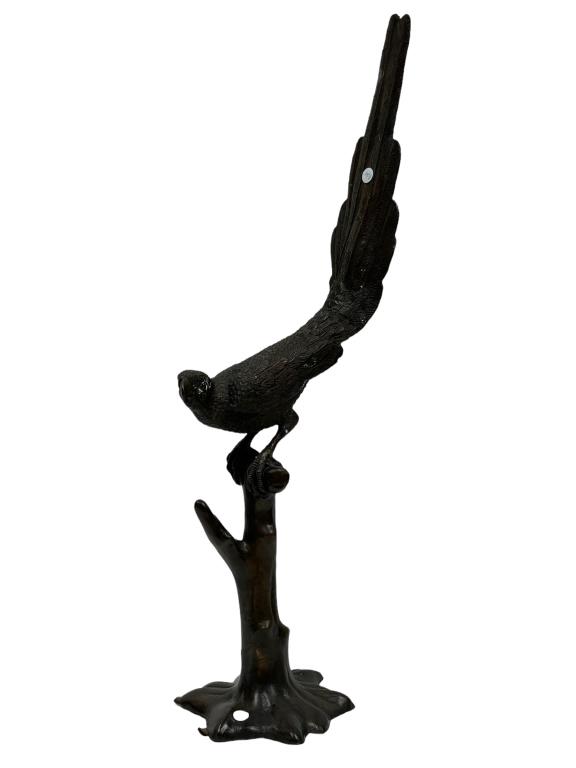 VTG LARGE BRASS SCULPTURE PARROT ON BRANCH (1 of 3)