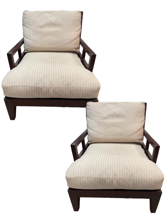 BERNHARDT PAIR OF MODERN DEEP SEATING ARM CHAIRS: -BERNHARDT PAIR OF MODERN DEEP SEATING ARM CHAIRS -PAIR OF 2-33" x 29" x 29"-SEAT HIGHT 17"-JR 7/21