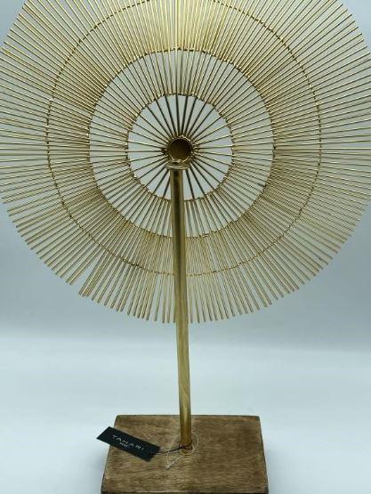 JERE STYLE TAHARI HOME SUNBURST METAL SCULPTURE: CURTIS JERE STYLE TAHARI HOME SUNBURST METAL SCULPTURE ON WOOD BASE-24" X 16" APPROX-VERY GOOD CONDITION, NEW WITH TAG-DP91521