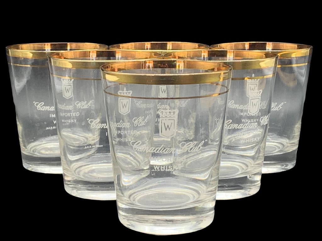 CANADIAN CLUB WHISKY GOLD RIM ROCKS GLASSES: - CANADIAN CLUB WHISKY GOLD RIM ROCKS GLASSES -SET OF 6-JR 7/2/ THIRD PARTY SHIPPING OR LOCAL PICKUP REQUIRED ON ALL ITEMS. A list of shippers can be found in our Shipping Policy and in our Terms &