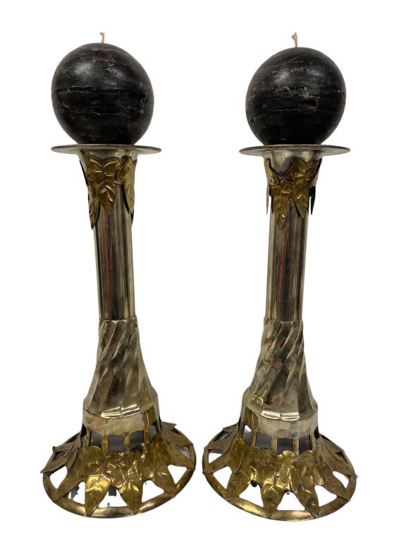 PAIR OF MODERN BRASS CANDLESTICKS 18" (1 of 4)