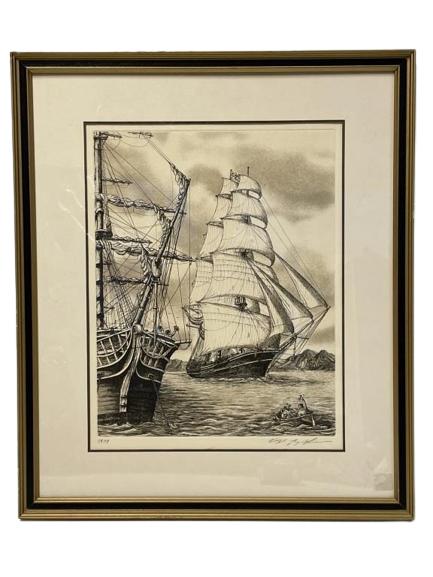 ALAN JAY GAINES PENCIL SIGNED SHIP ART ETCHING 26" (1 of 4)