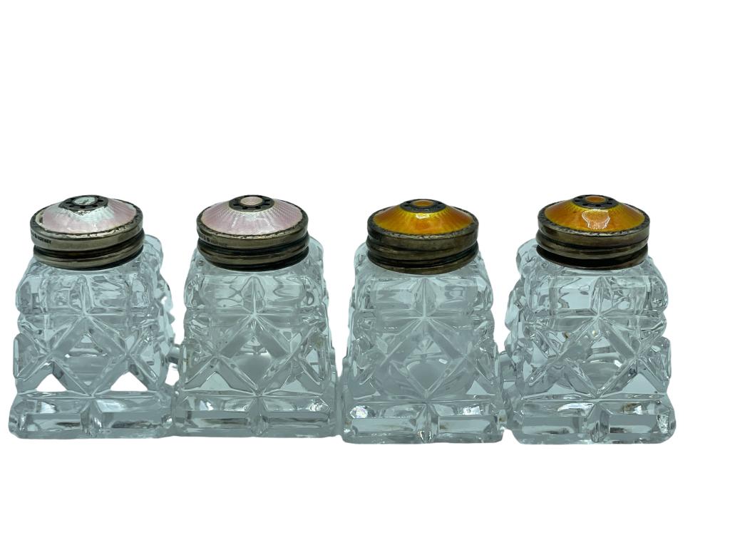 4 STERLING SILVER ENAMEL TOP CLEAR CUT S/P SHAKERS (1 of 10)