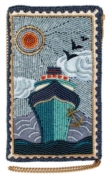 NEW MARY FRANCES "ON BOARD" CROSSBODY PHONE BAG: NEW MARY FRANCES ON BOARD CROSSBODY PHONE BAG- 49" Strap Length- Top Compartment and Side Zipper Cell Phone Compartment- Removable Crossbody Chain Strap- 4.75 x 0.5 x 7.75" THIRD PARTY SHIPPING OR LOC