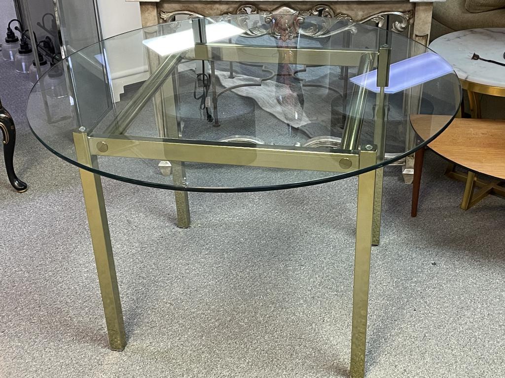 MODERN BRASS & GLASS ROUND TOP DINING TABLE (1 of 5)