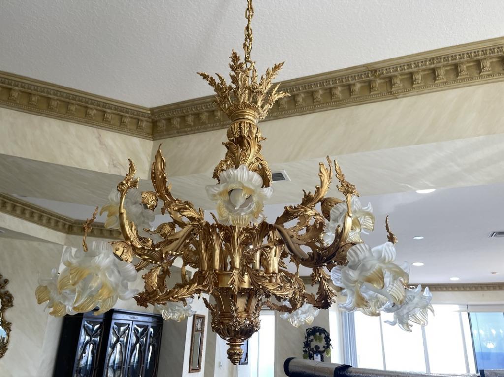 VTG ITALIAN GILT BRONZE 10 LIGHT CHANDELIER 43" (1 of 5)