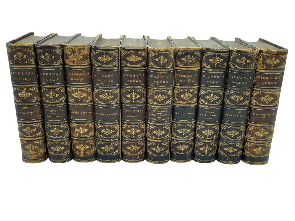 ANTIQUE SET OF 10 CHARLES DICKENS BOOKS C. 1800'S (1 of 10)