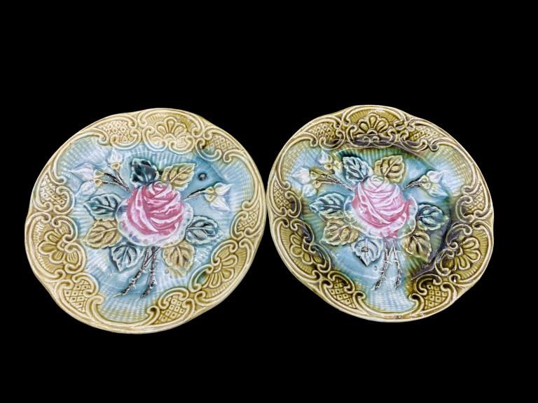 ANTIQUE MAJOLICA ROSE DISHES (1 of 3)