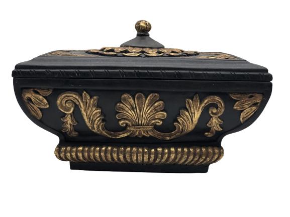 VTG DECORATIVE BLACK & GILDED GOLD LIDDED BOX (1 of 5)