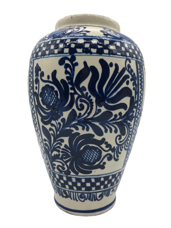 VTG KOROND BLUE/WHITE POTTERY VASE 12": VTG KOROND BLUE/WHITE POTTERY VASE 12" -A FEW CHIPS SEE ALL PICS-GOOD OVERALL VINTAGE CONDITION