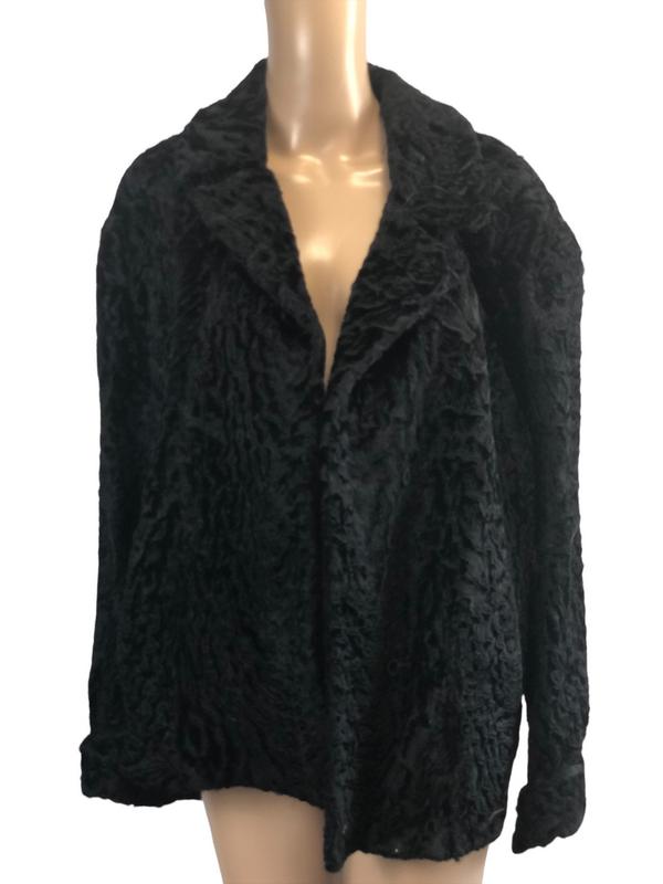 VINTAGE BLACK LAMB FUR JACKET SZ L (1 of 3)