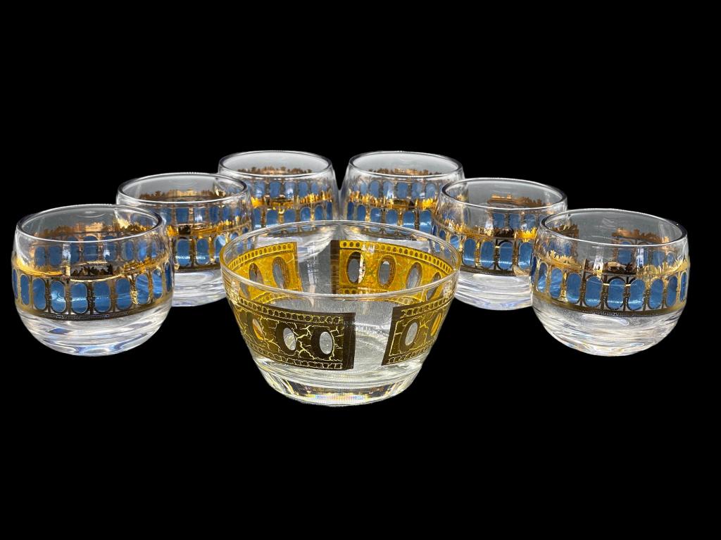 CULVER SIGNED MID-CENTURY AZURE SCOLL GLASSES (1 of 9)