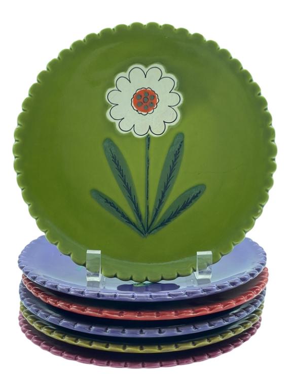 6 MID MOD ITALIAN CERAMIC FLOWER PLATES 9" (1 of 5)