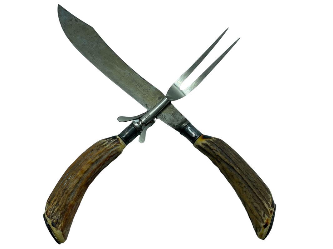 VTG FAUX ANTLER HORN CARVING SET (1 of 5)