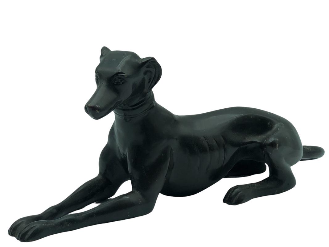 BRONZE GREYHOUND RECLINING 15.5" X 7.5": BRONZE GREYHOUND RECLINING 15.5" X 7.5" -GOOD OVERALL CONDITION Bidding on this item requires bidders to agree to the Terms & Conditions of this auction. THIRD PARTY SHIPPING OR LOCAL PICKUP REQUI