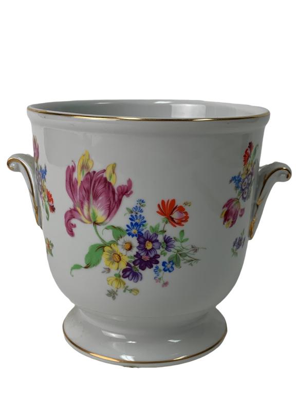 VTG FRENCH HAND PAINTED PORCELAIN FLORAL POT (1 of 5)