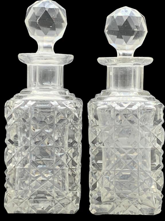 (2)ANTIQUE CRYSTAL SQUARE BASE PERFUME BOTTLES (1 of 7)
