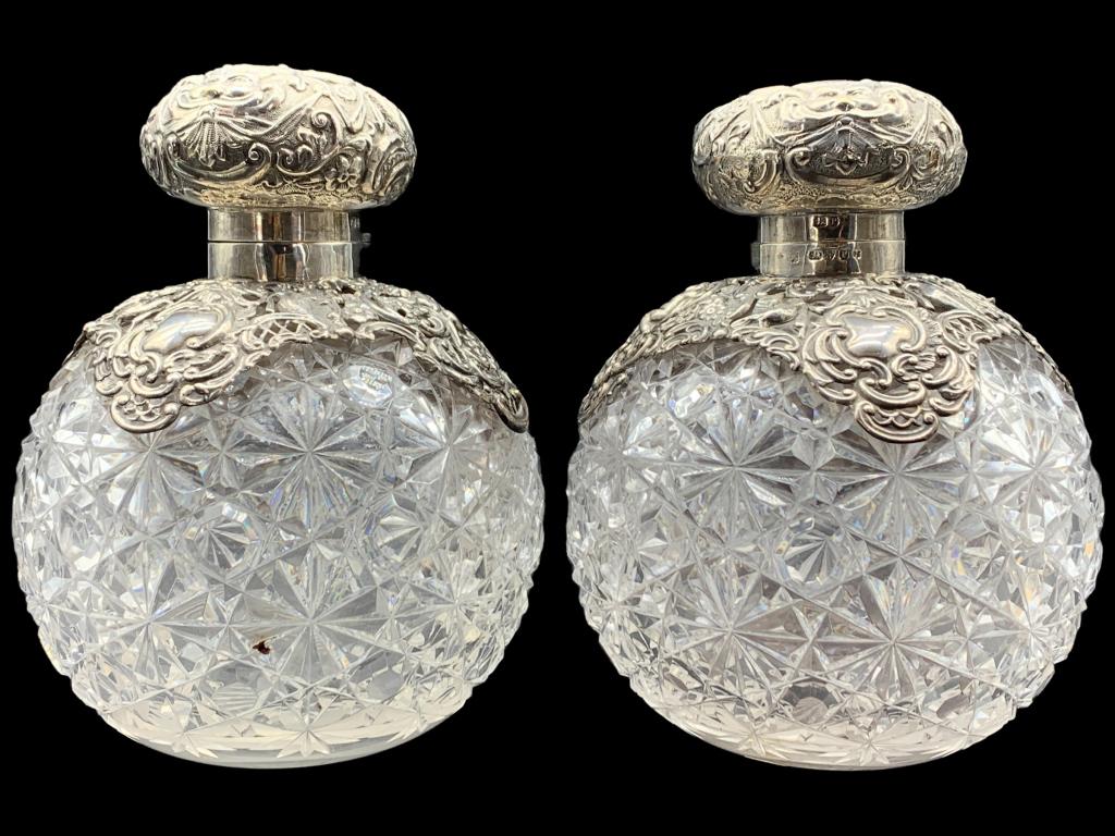 (2) ANTIQ LARGE SILVER MOUNTED CRYSTAL DECANTERS (1 of 7)