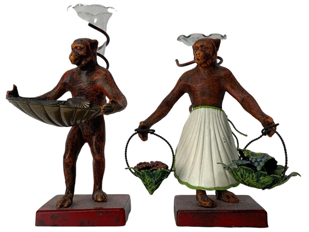 (2)PETITES CHOSES MONKEY SERVANT BUD VASES 6.5" (1 of 4)