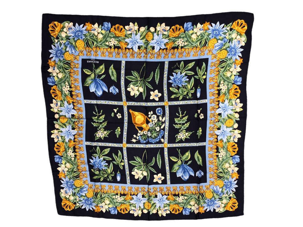 VINTAGE ROCHAS PARIS SILK FLORAL SCARF 34" X 34" (1 of 4)