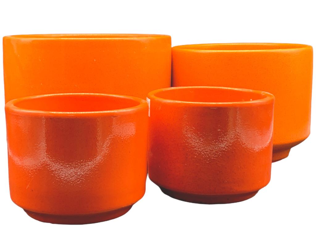 CERAMIC MID-CENTURY MODERN ORANGE PLANTER POTS (1 of 11)