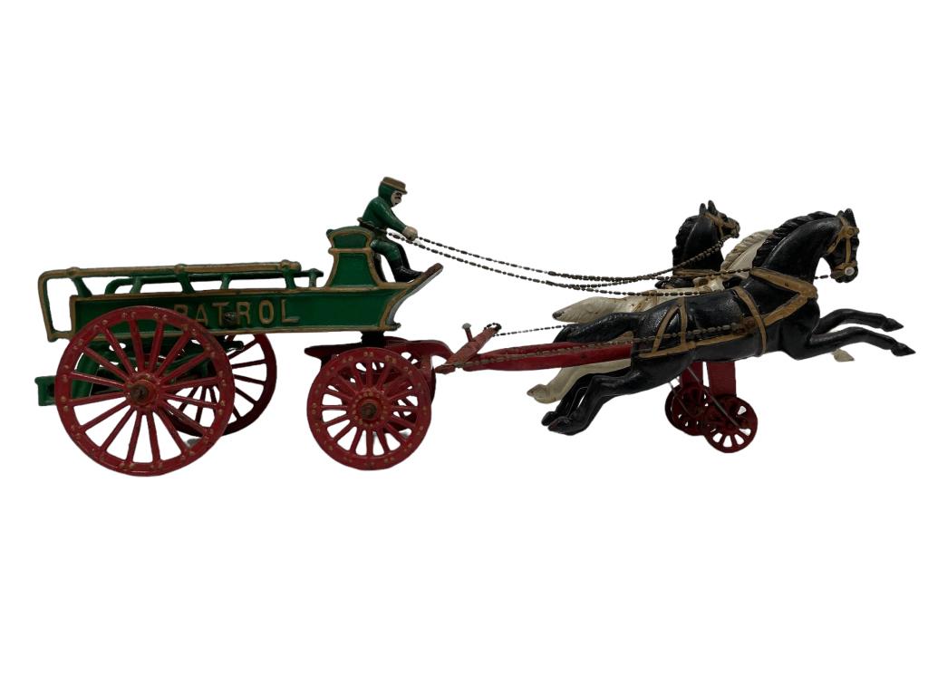 CAST IRON METAL HORSE DRAWN POLICE WAGON TOY 21" (1 of 6)