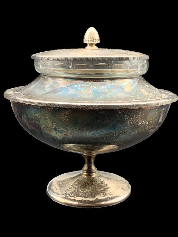 VTG  SILVER CAVIAR DISH & GLASS BOWL (1 of 6)