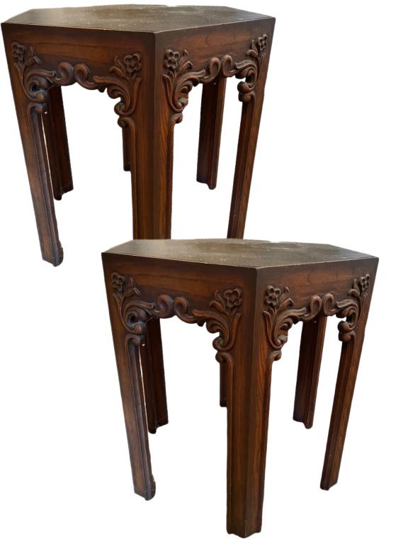 MID CENTURY 1950'S OCTAGONAL SIDE TABLES 24" PAIR (1 of 4)