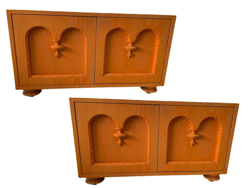 PAIR OF MID MOD ORANGE NIGHT STAND CABINETS 30" (1 of 4)