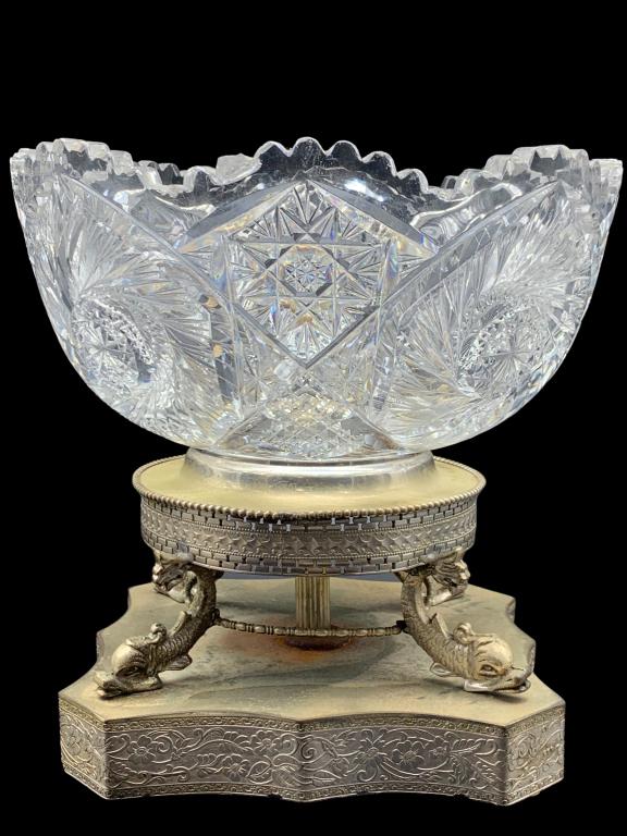 AMERICAN BRILLIANT CUT GLASS KOI COMPOTE10" (1 of 6)